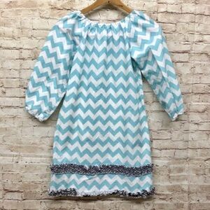 Lolly Wolly Doodle Girl Dress Size 10 3/4 Sleeve Chevron Polka Dot Ruffles Blue